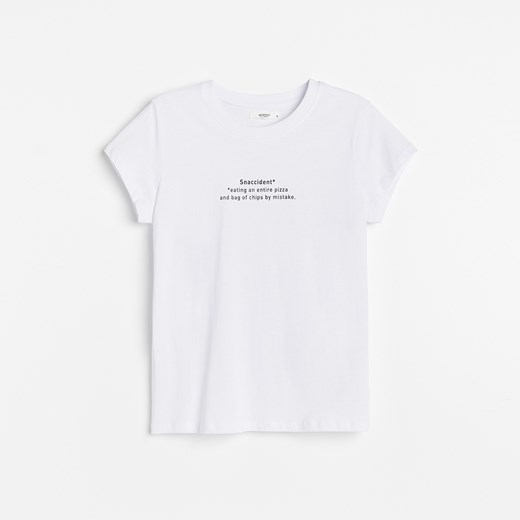 Reserved - T-shirt z napisem - Biały Reserved XL okazja Reserved