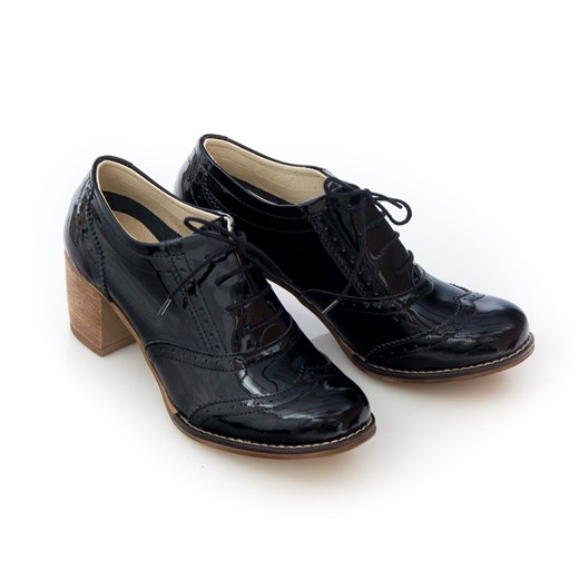 sznurowane półbuty na 6 cm słupku - skóra naturalna - model 251 - kolor czarny lakierowany Zapato 37 zapato.com.pl