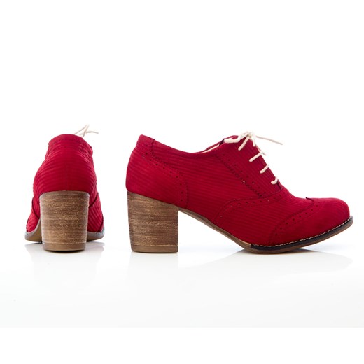 sznurowane półbuty na 6 cm słupku - skóra naturalna - model 251 - kolor czerwony sztruks Zapato 36 zapato.com.pl