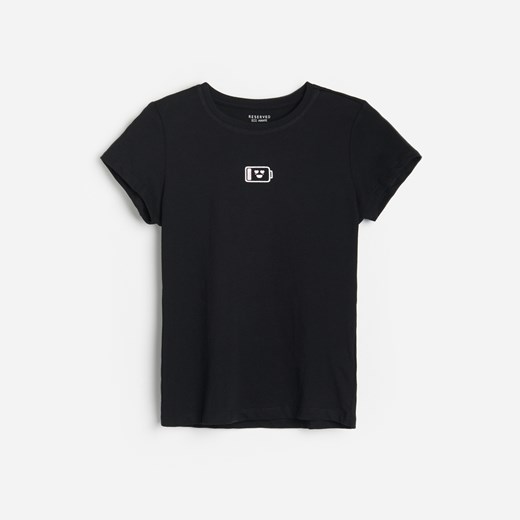 Reserved - Bawełniany t-shirt z nadrukiem - Czarny Reserved 128 promocja Reserved
