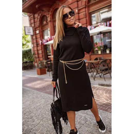 Sukienka Bastet Fashion midi z długimi rękawami casual z wiskozy 