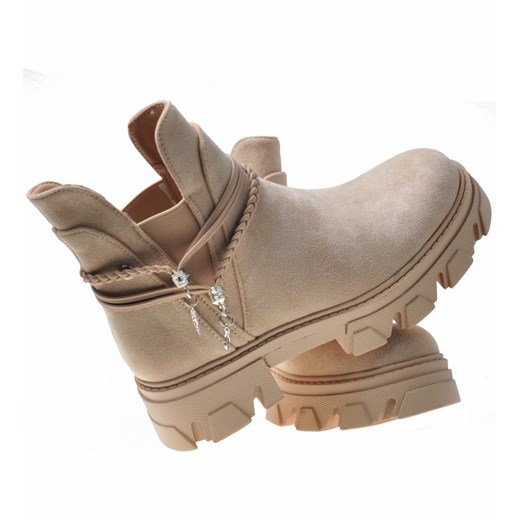 Beżowe botki workery na platformie /F7-2 9533 S895/ Pantofelek24 36 Pantofelek24.pl Jacek Włodarczyk