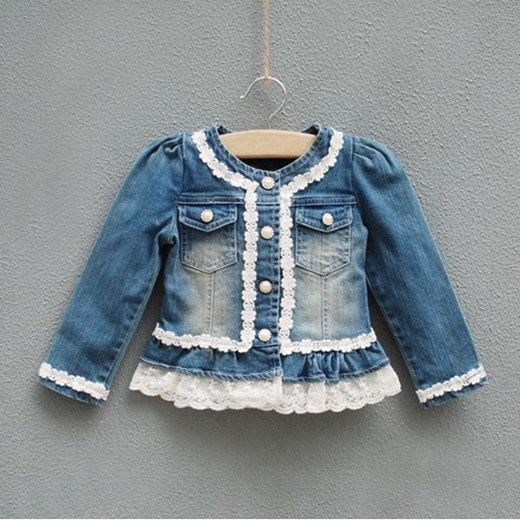 Kurtka jeansowa dla dziewczynki z koronką moda-mini niebieski dziewczęce
