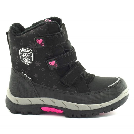 Buty zimowe dziecięce American Club czarne na rzepy śniegowce 