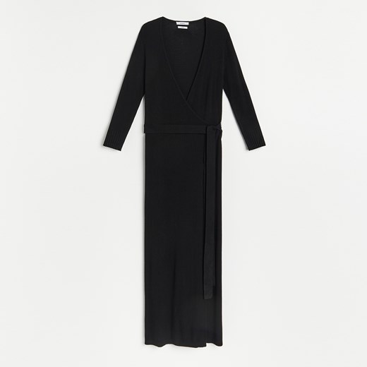 Reserved - Kopertowa sukienka z prążkowanej dzianiny - Czarny Reserved XS Reserved