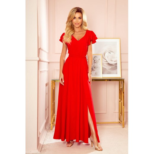 Czerwona sukienka Numoco maxi z krótkimi rękawami 