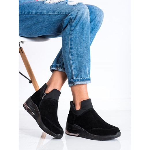 Buty sportowe damskie CzasNaButy sneakersy czarne płaskie ze skóry 