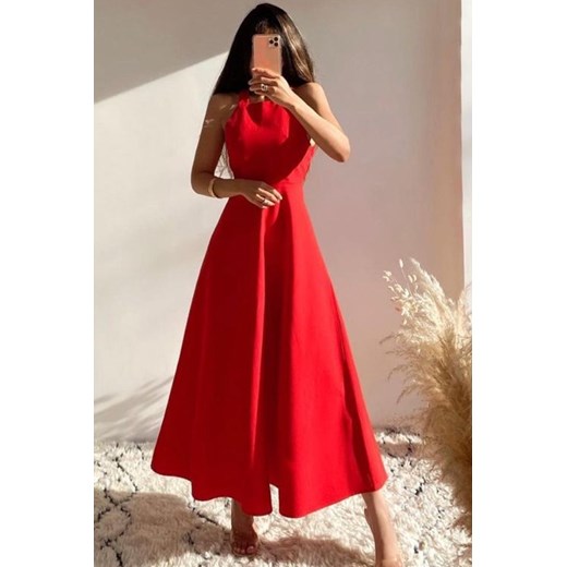 Sukienka czerwona IVET z dekoltem w serek bez rękawów 