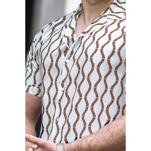 Koszula męska BARON WHITE/BROWN XXL wyprzedaż Ivet Shop