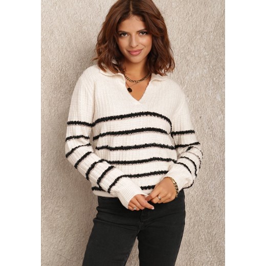 Sweter damski Renee w paski casualowy z dekoltem v