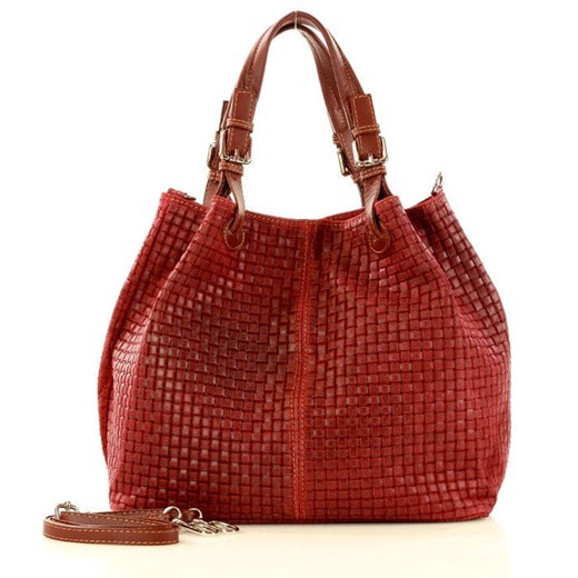 Skórzana torebka shopper MAZZINI - Carina Treccia czerwona Genuine Leather uniwersalny Verostilo okazja