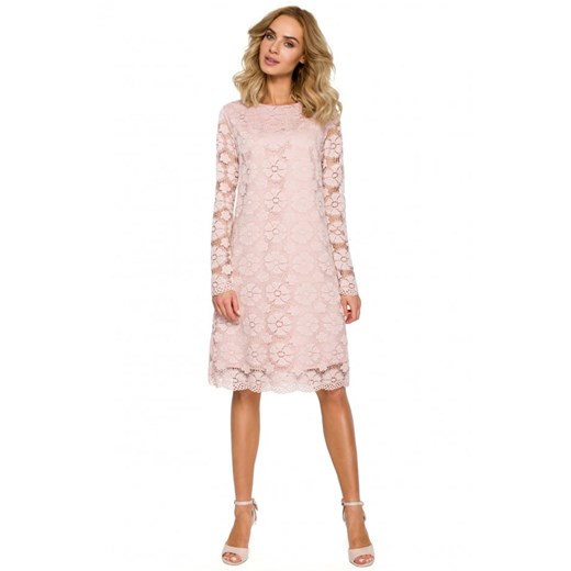 Koronkowa sukienka trapezowa - różowa - Rozmiar L Moe 40 (L) wyprzedaż Jesteś Modna
