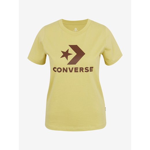 Żółta bluzka damska Converse z napisami z okrągłym dekoltem młodzieżowa 
