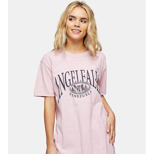 Topshop Petite – T-shirt z nadrukiem „Angel Falls”-Różowy Topshop M Asos Poland