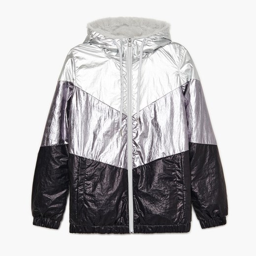 Cropp - Błyszcząca kurtka z kapturem - Czarny Cropp XS Cropp