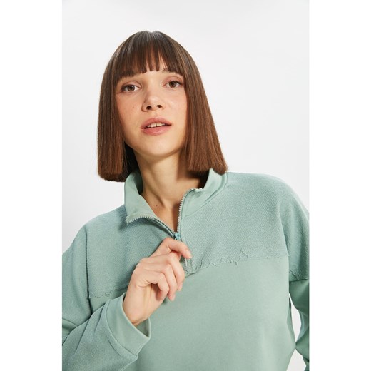 Trendyol Mint Crop Zipper Detailed Knitted Sweatshirt Trendyol XL Factcool