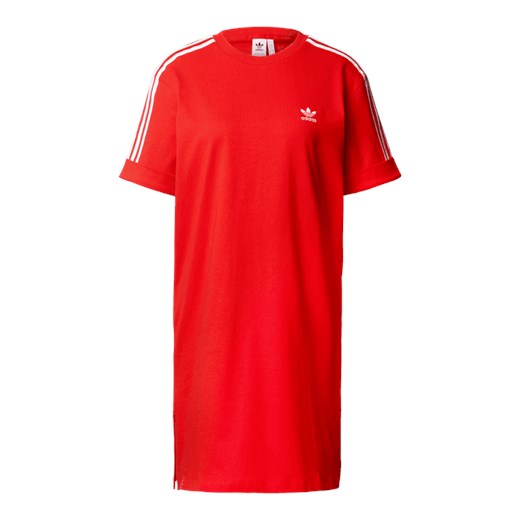 Czerwona sukienka Adidas Originals z krótkimi rękawami w paski w sportowym stylu 
