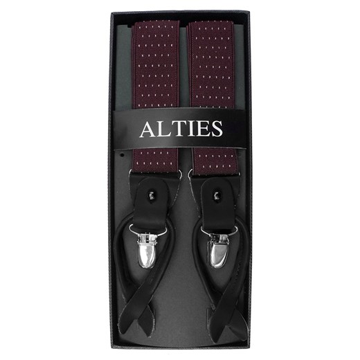 Szelki Klasyczne Bordowe w Drobne Kropki, Groszki Męskie, Zapięcie na Guziki lub Żabki -ALTIES SZALTS0050 ze sklepu JegoSzafa.pl w kategorii Szelki - zdjęcie 121413955