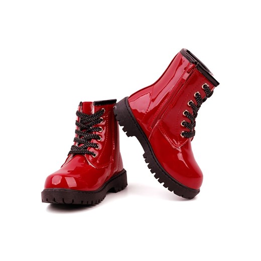 Buty zimowe dziecięce Yourshoes czerwone sznurowane 