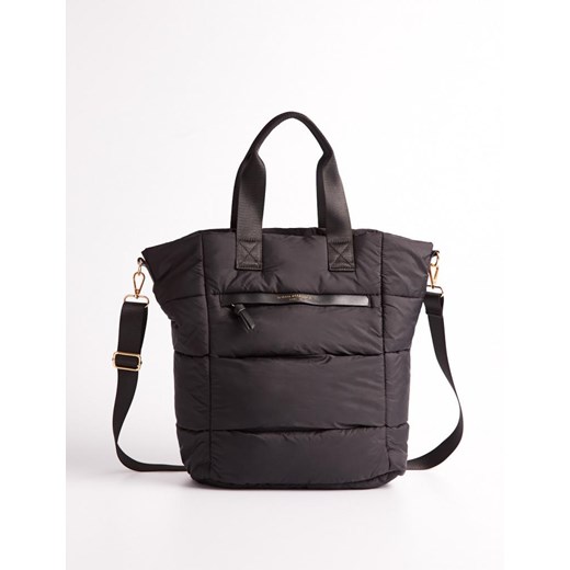Diverse shopper bag pikowana elegancka czarna z frędzlami średniej wielkości 