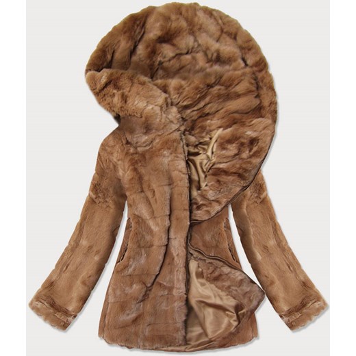 KURTKA DAMSKA FUTRO Z KAPTUREM BRĄZOWA (BR9742-12) Goodlookin.pl S (36) goodlookin.pl