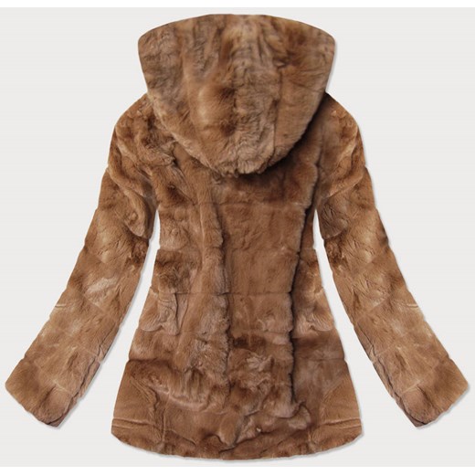KURTKA DAMSKA FUTRO Z KAPTUREM BRĄZOWA (BR9742-12) Goodlookin.pl XL (42) goodlookin.pl