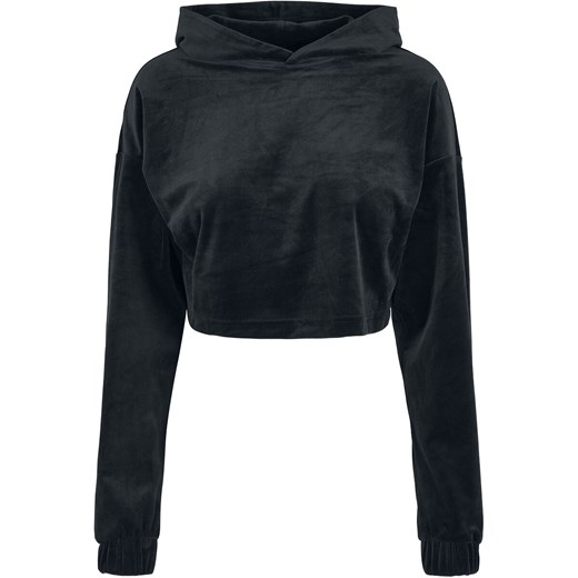 Urban Classics - Ladies Cropped Velvet Oversized Hoody - Bluza z kapturem - czarny XL EMP