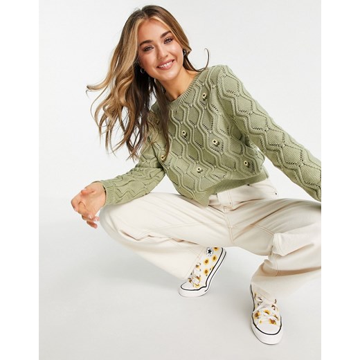 Stradivarius – Zielony sweter z kwiatowym haftem S Asos Poland