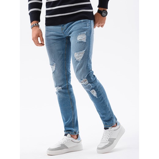 Spodnie męskie jeansowe P1024 - jasnoniebieskie L ombre