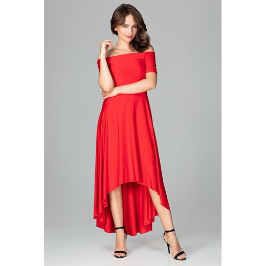 Sukienka Lenitif czerwona luźna maxi z dekoltem typu hiszpanka 