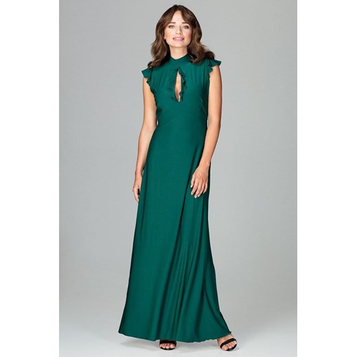 Zielona sukienka Lenitif bez rękawów z elastanu z okrągłym dekoltem elegancka 