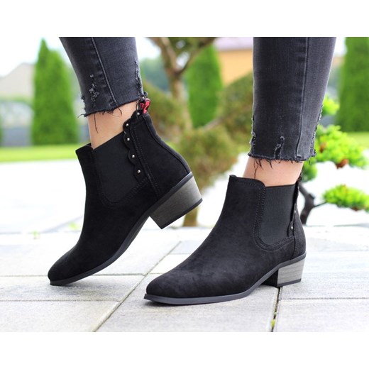 CZARNE ZAMSZOWE PŁASKIE SZTYBLETY Z GUMĄ MEGAN 38 Taniebuty24.pl 41 Tanie Buty 24