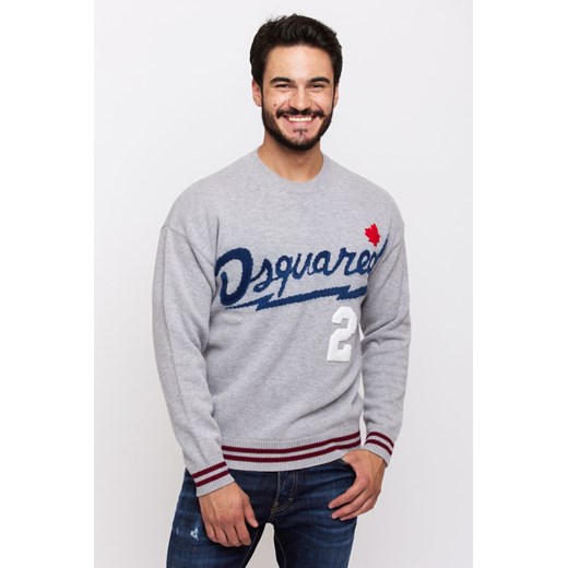DSQUARED2 - szary sweter męski z granatowym logo Dsquared2 XL outfit.pl