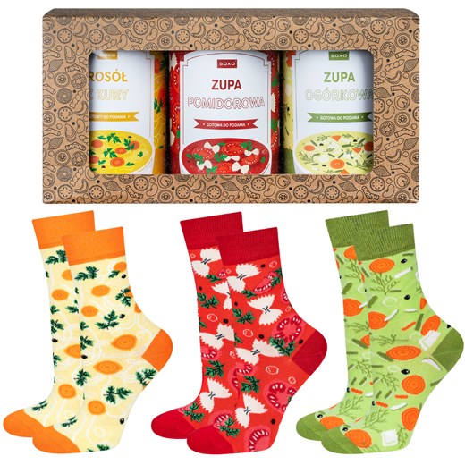 Zestaw 3x Skarpetki damskie SOXO GOOD STUFF zupa w puszce rosół, pomidorowa, ogórkowa + przepisy 35–40 Sklep SOXO