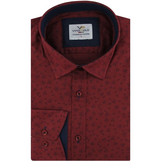 Viadi Polo koszula męska elegancka z długim rękawem czerwona w abstrakcyjnym wzorze 