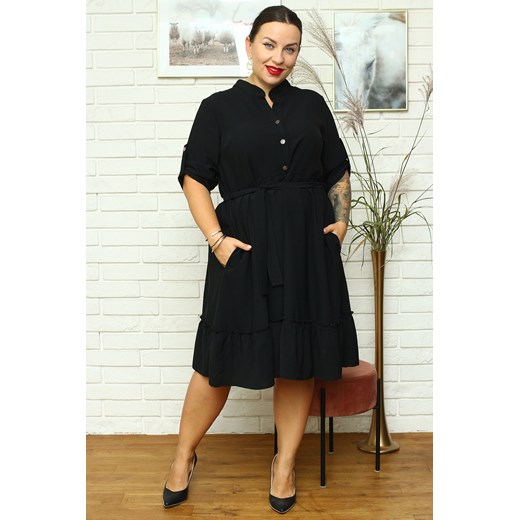 Sukienka oversize odcinana pod biustem z falbanką VIKTORA czarna Plus Size karko.pl