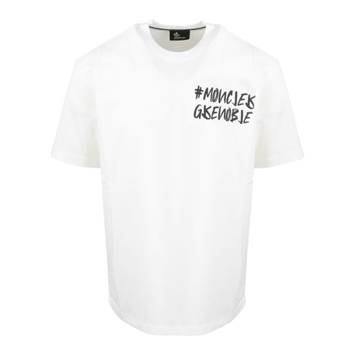 T-shirt męski Moncler biały wiosenny z napisami z krótkim rękawem 