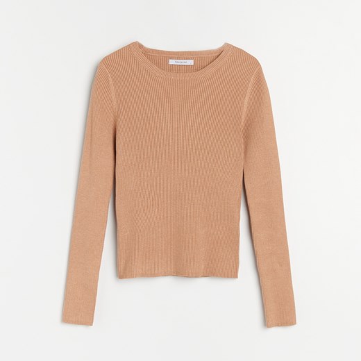 Reserved - Dopasowany sweter z prążkowanej dzianiny - Beżowy Reserved L Reserved promocyjna cena