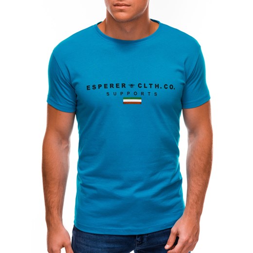 Niebieski t-shirt męski Edoti.com w stylu młodzieżowym z krótkim rękawem 