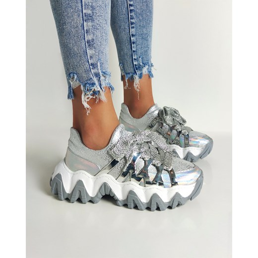 srebrne sneakersy skórzane 116-109-002-SREB Kulig 39 KULIG
