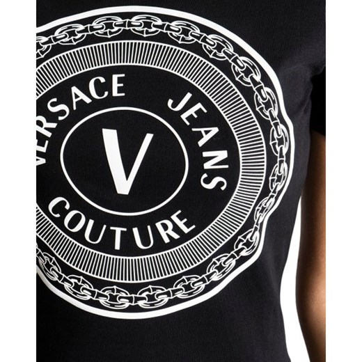 Bluzka damska Versace Jeans z bawełny czarna z napisem z krótkimi rękawami 