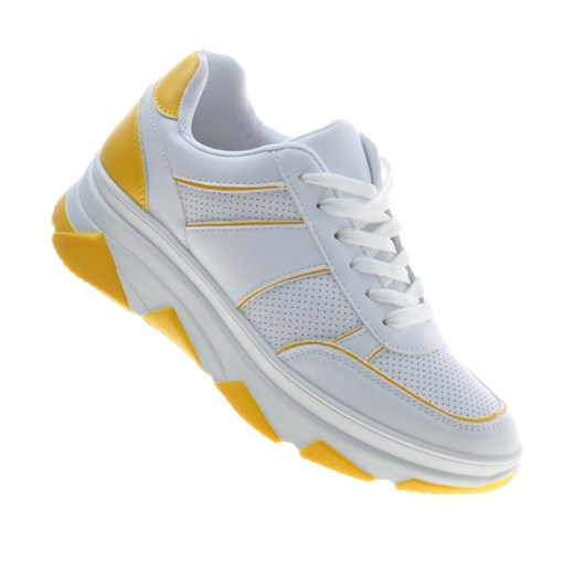 Sportowe białe buty z żółtymi wstawkami /C4-3 9770 S294/ 36 promocyjna cena Pantofelek24.pl Jacek Włodarczyk