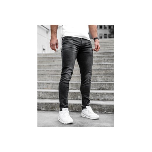 Czarne spodnie jeansowe męskie skinny fit z paskiem Denley R61121W1 30/S okazyjna cena Denley