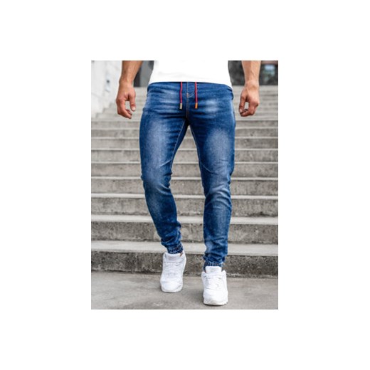 Granatowe spodnie jeansowe joggery męskie Denley R51101W1 38/2XL wyprzedaż Denley