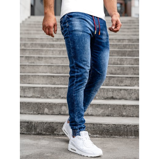 Granatowe spodnie jeansowe joggery męskie Denley R51101W1 34/L Denley wyprzedaż