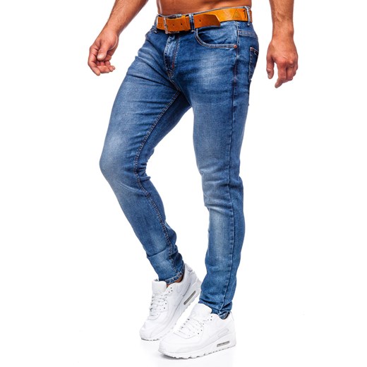 Granatowe spodnie jeansowe męskie skinny fit z paskiem Denley 85095S0 30/S wyprzedaż Denley