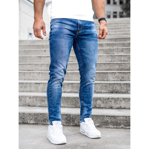 Granatowe spodnie jeansowe męskie skinny fit z paskiem Denley 85095S0 34/L promocja Denley