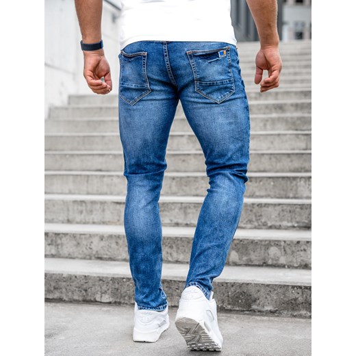 Granatowe spodnie jeansowe męskie skinny fit z paskiem Denley 85095S0 31/M wyprzedaż Denley