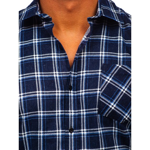 Granatowa koszula męska flanelowa w kratę z długim rękawem Denley F7 XL promocja Denley
