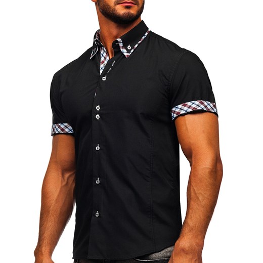 Koszula męska z krótkim rękawem czarna Bolf 6540 2XL promocja Denley